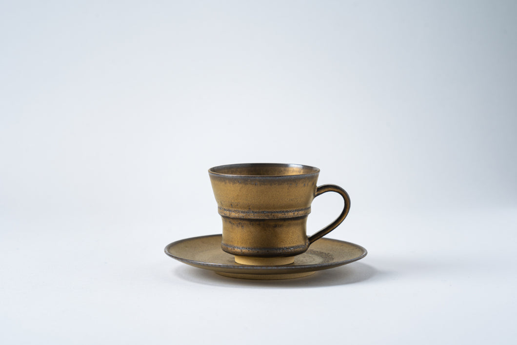 金釉『百光』　竹節形コーヒーセット　窯作